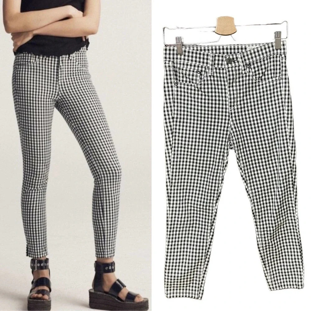 Rag and Bone 10 Inch Capri Gingham Jeans Black‎ White Size 26